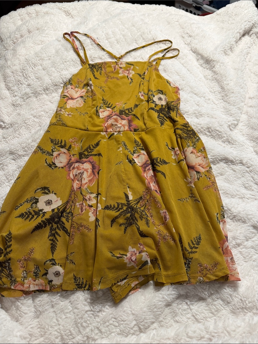 Xhilaration Mustard Floral Spaghetti-Strap Dress